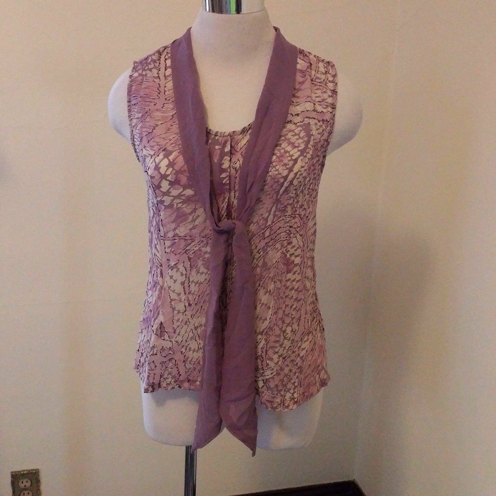 Blvd Womens Shirt Top Small Sheer Sleeveless Button Front Scarf New Cute